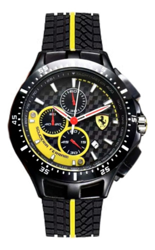 Reloj Ferrari Con Calendario Y Cronografo Funcional Amarillo