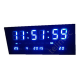 Relogio Digital Led Parede 36cm Azul Alarme Calendario Hora