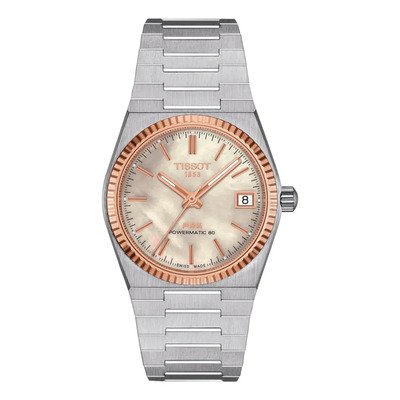 Reloj Tissot Prx Powermatic 80 18k T931.207.41.111.00 Plateado Oro Rosa Madre Perla