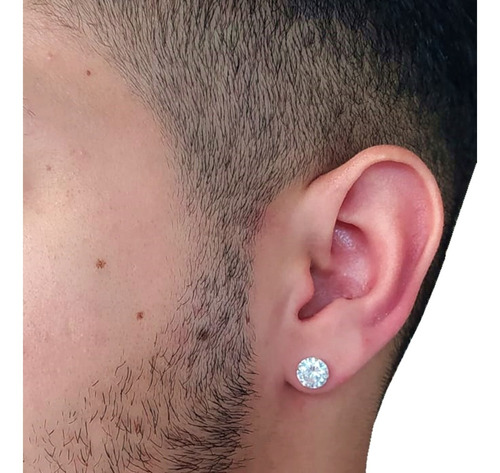 Brinco Masculino De Prata Pura 925 Diamante Sintético 8mm+nf