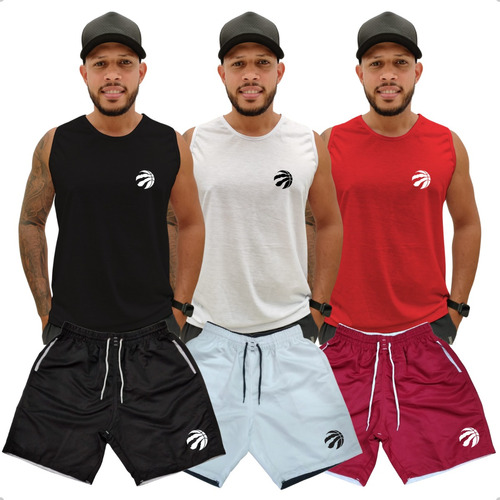 Kit Academia 3 Regatas Masculina + 3 Shorts Masculinos Top