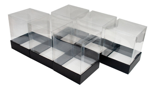 Caja Regalo Dulcero Acetato Transparente C/base Negra 6 Pzs