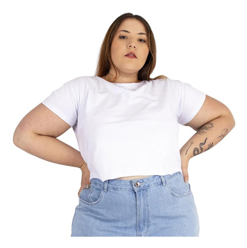 Cropped Feminino Plus Size T-shirt 100% Algodão - 46 Ao 60