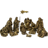 Presépio Natalino 14 Peças Ouro Antigo Inquebrável Luxo 30cm