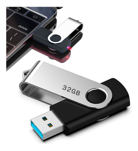 Pen Drive Giratorio Negro 32gb Usb 2.0/3.0 Led Indicador