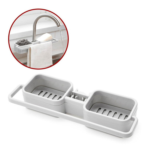 Organizador Bacha Cocina Porta Esponja Canilla Desmontable Color Gris