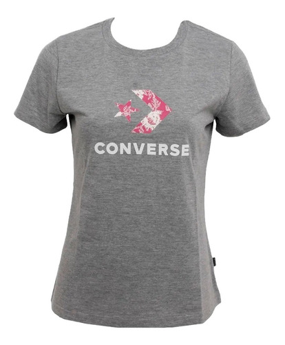 Converse Remera Lifestyle Mujer Floral Logo Gris Melange Fuk