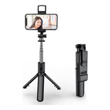 Palo Selfie Celular Bluetooth Aluminio Trípode Luz Color Negro
