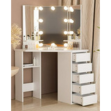 Vanity Desk Con Espejo Y Luces Para Maquillaje - 5 Cajones Y