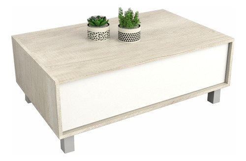 Mesa Ratona Rectangular Con Cajon Living Melamina Color Nevado Everest