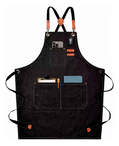 Mandil Delantal Multiusos Cocina Chef Barberia Unisex Color Negro