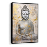 Quadro Decorativo Buda Religiao Dourado Abstrato Com Moldura