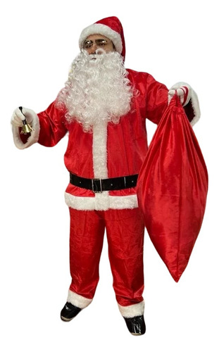 Roupa De Papai Noel Completa Fantasia Em Veludo Com Oculos