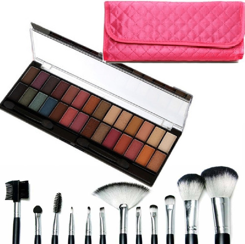 Kit 12 Pincéis Macrilan Pincel + Paleta C/ 28 Sombras Matte