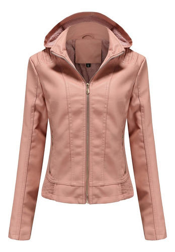 Chaqueta De Cuero Con Capucha For Pu Mujer Talla Grande Moda