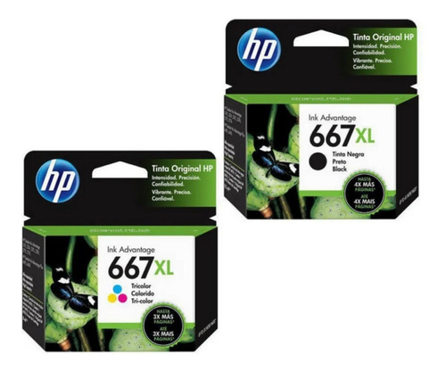 Kit Cartuchos Hp 667 Xl Preto Color 1275 2376 2775 2776 6475