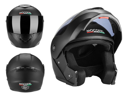 Casco Sleek Para Moto Abatible  Certificado Dot Monocolor Negro Mate  Mocoerl 903 Talla S