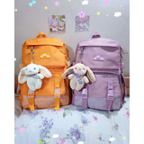 Mochila Escolar Kawaii Reforzada Con Llavero Conejo 