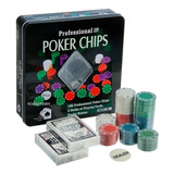 Poker Fichas X100 + 2 Mazos + Dealer En Lata Scarlet - 11638