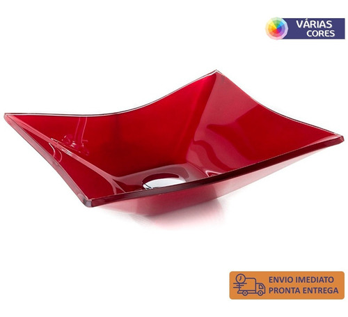 Cuba Vidro Retangular 41cm Banheiro Vermelho Lavabo Especial