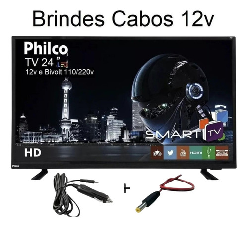 Tv Smart Digital 12v 24 Pol 12 Volts Usb Para Caminhão Barco