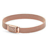 Pulseira Rose Long Bead Clasp Pave 925 Reflexions Bangle Fit