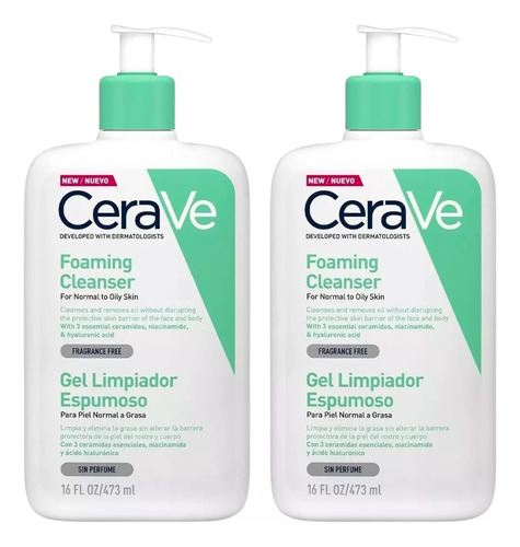 2 Pack Gel Limpiador Espumoso Cerave Piel Mixta Grasa 473ml