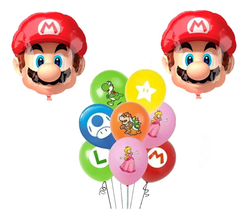 Set Globos De Látex Video Juegos Y Cabeza De Mario Bross