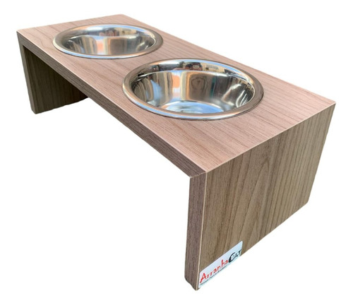 Comedouro Elevado Duplo Arranhacat 480ml Mdf Inox