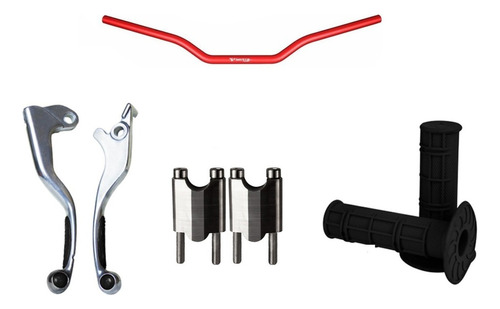 Manubrio Rojo X5 Clamp Grip + Puños Negro Xr Tornado Wirtz