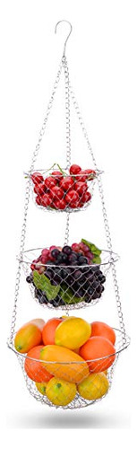 Cesta Frutas Colgante 3 Niveles - Organizador Cocina Baño