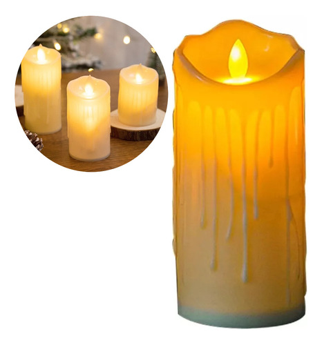 6 Velas Led Derretida Simil Fuego Luminoso Velon Grande 12cm