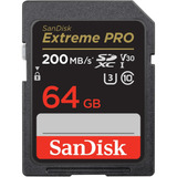 Cartão Sdxc Sandisk 64gb Extreme Pro 4k 200mb/s Uhs-i V30 U3