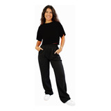 Conjunto Feminino Cropped E Calça Pantalona Moletom