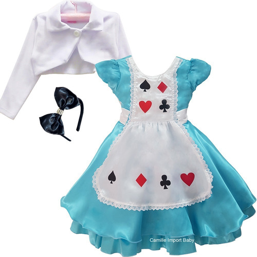 Vestido Luxo Infantil Alice No País Das Maravilhas E Bolero