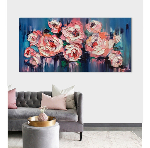 Cuadro Flores Tipo Oleo Rosas Abstracto Lienzo Canvas 120x60