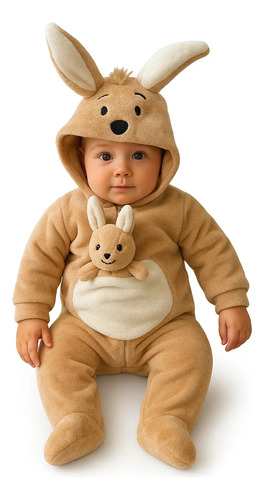 Mameluco Baby Kisses Con Gorro Bordado Y Peluche Canguro