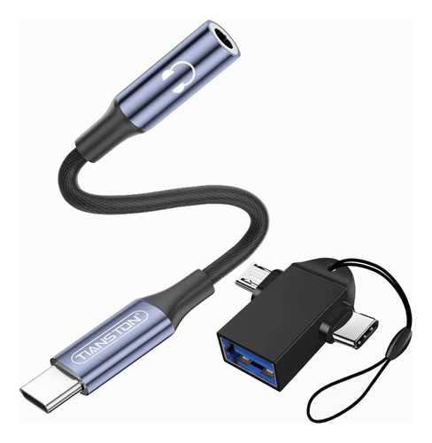 Adaptador Usb C A 3.5 Mm Auxiliar Cable Audifono Micrófono, Usb 3.0 A Usb Tipo C Y Micro Adaptador Otg 2 En 1, Usb Tipo C A Audio 3.5mm Adaptador De Auriculares Para Con Toma Usb C Teléfono Android