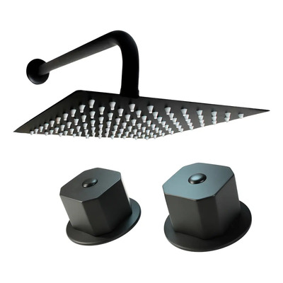 Kit De Regadera Cuadrada Con Manerales Negro Con Tubo Mate | Envío gratis