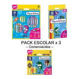 Combo Pack X3 Escolar Lápices + Crayones + Marcadores Fibra