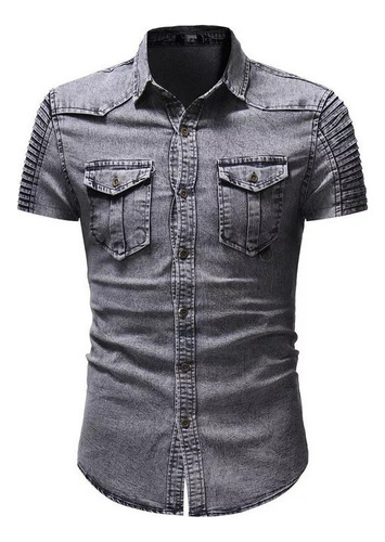 Ropa Casual Para Hombre Camisa De Manga Corta De Mezclilla