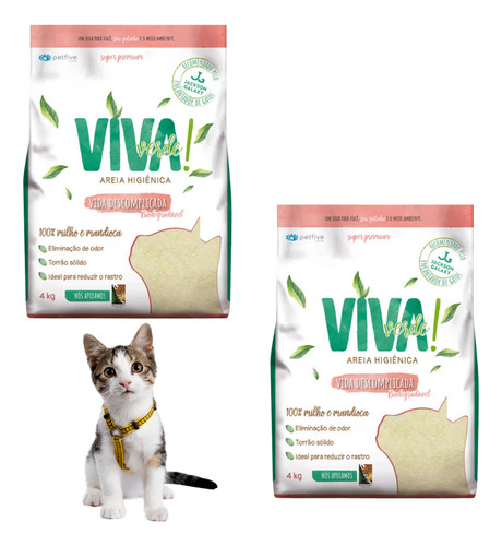 Areia Higiênica Gato Viva Verde Vida Des Sustentável 4kg 2un