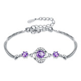 Pulsera De Plata Elegante S925 Con Cristal Morado Para Mujer