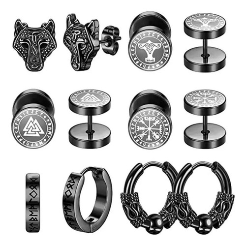 6 Pares Aretes Con Piercing Pendientes Runas Vikingas Hombre