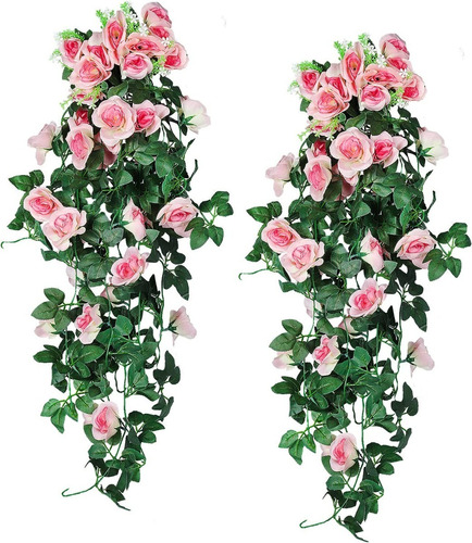 Pack 2 Ramas Rosas Follaje 90cm Colgante Boda Flores 