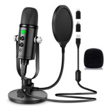 Proar Micrófono Para Podcast, Kit De Micrófono Usb Para T. Color Negro