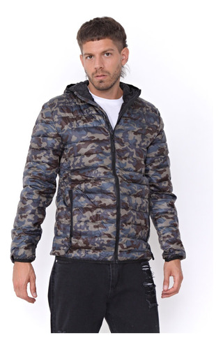 Campera Inflable Hombre Camuflada Capucha Abrigada