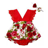 Mameluco Body Elegante Para Bebé Niña Estampado Flores Rojo