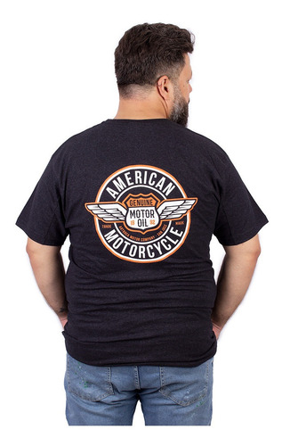 Camiseta Masculina Plus Size Moto American Motorcycle Preta