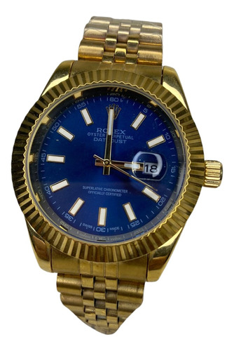 Relogio Masculino Datejust Dourado Com Azul